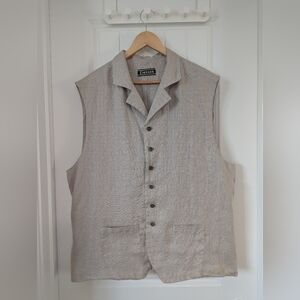 Einhorn Beige Linen Button-Up Vest With Pockets Size XL
